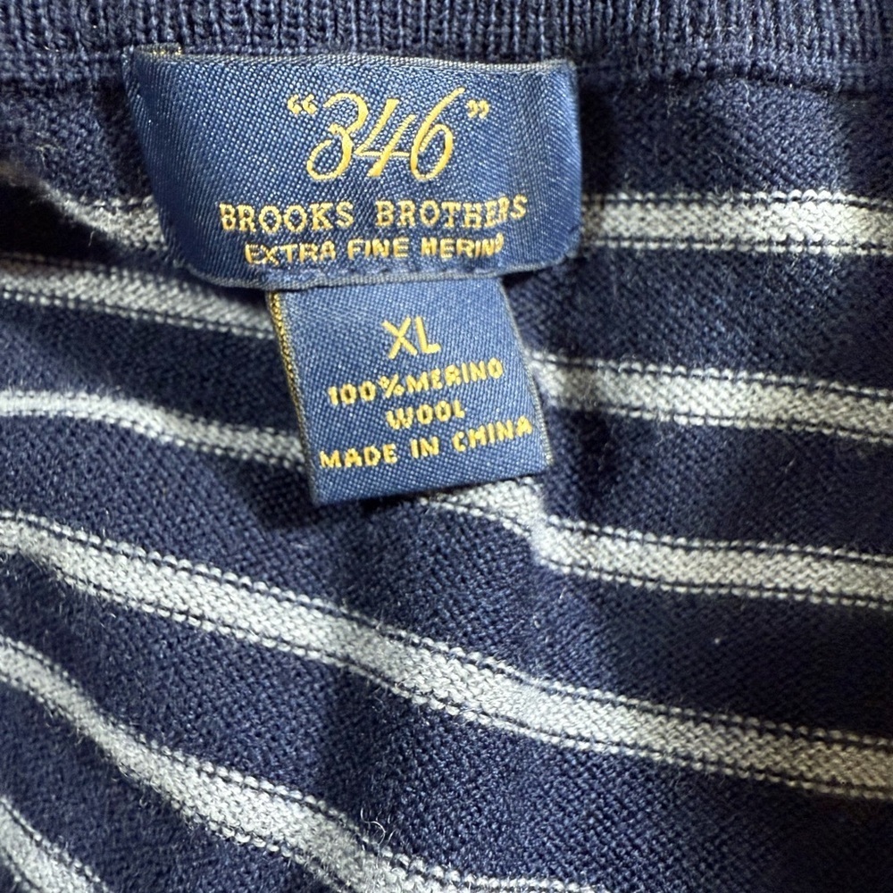 100% extra fine Merino wool Navy&Gray Striped V-Neck Classic old money Sweater - Picture 6 of 7